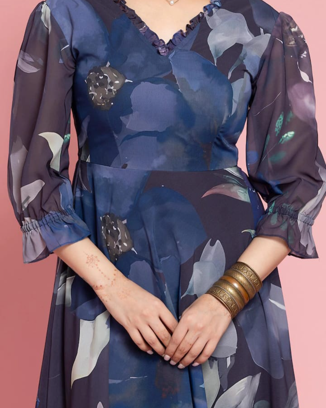 Ocean Leaves Printed Party Gown