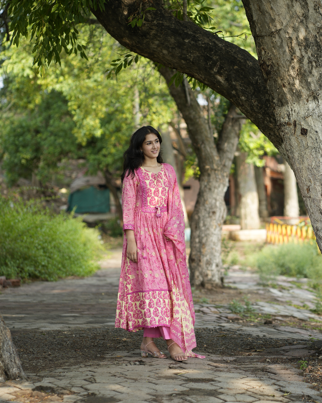 Noorie Pink Cotton Anarkali Set