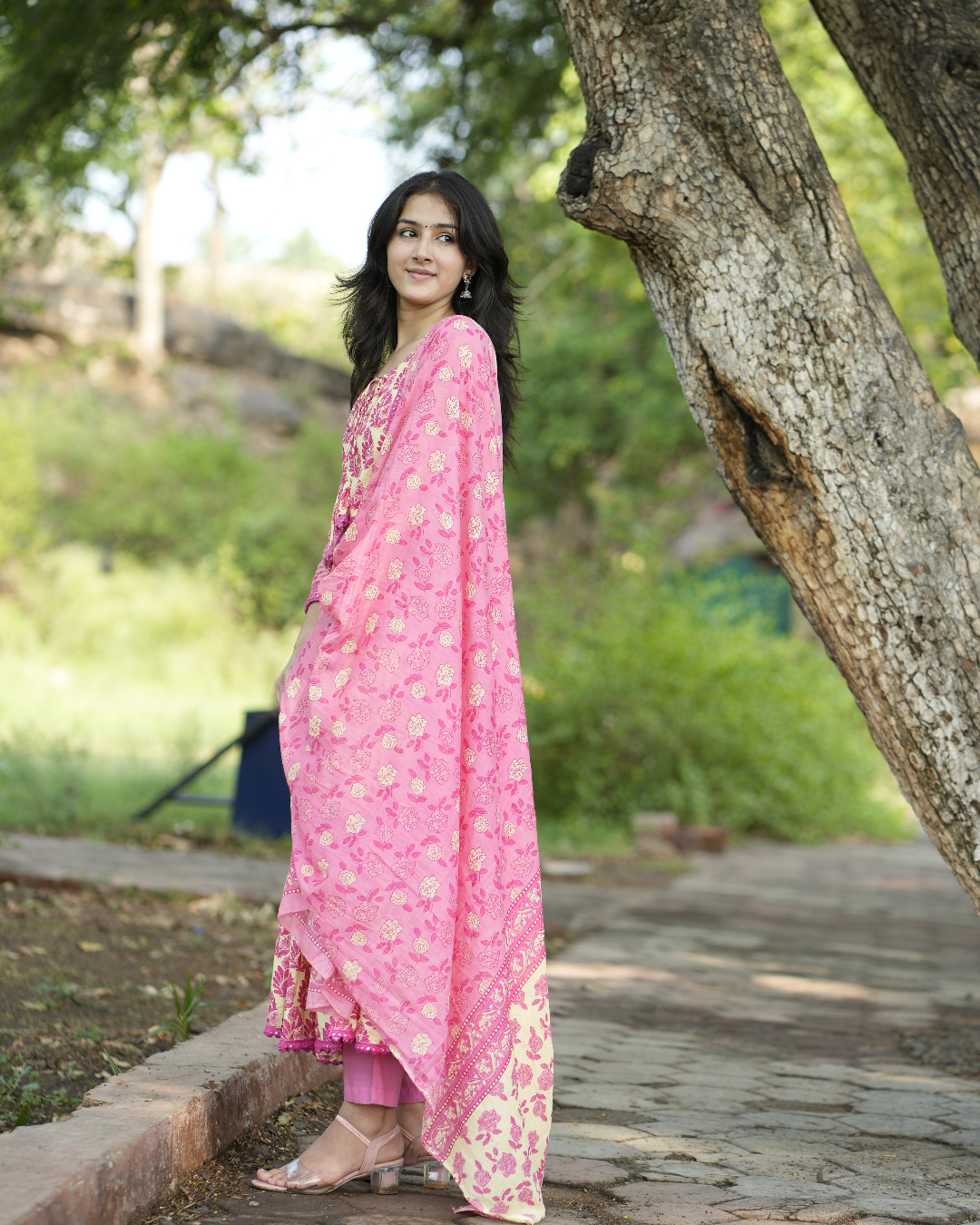 Noorie Pink Cotton Anarkali Set