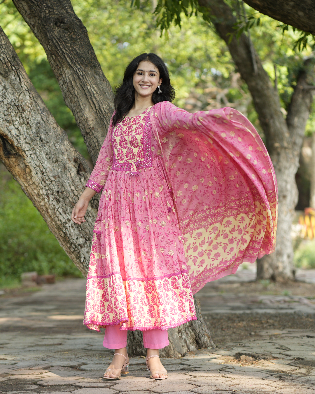 Noorie Pink Cotton Anarkali Set