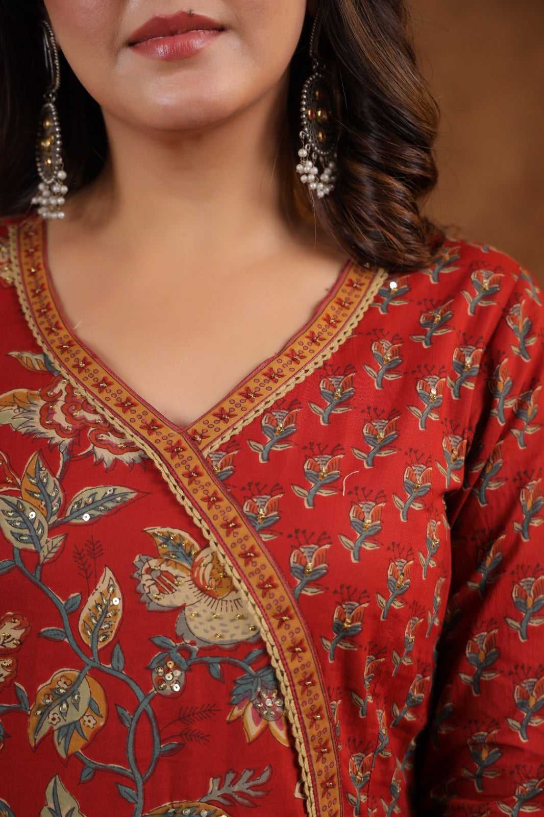 Khwaish Red Cotton Anarkali Set