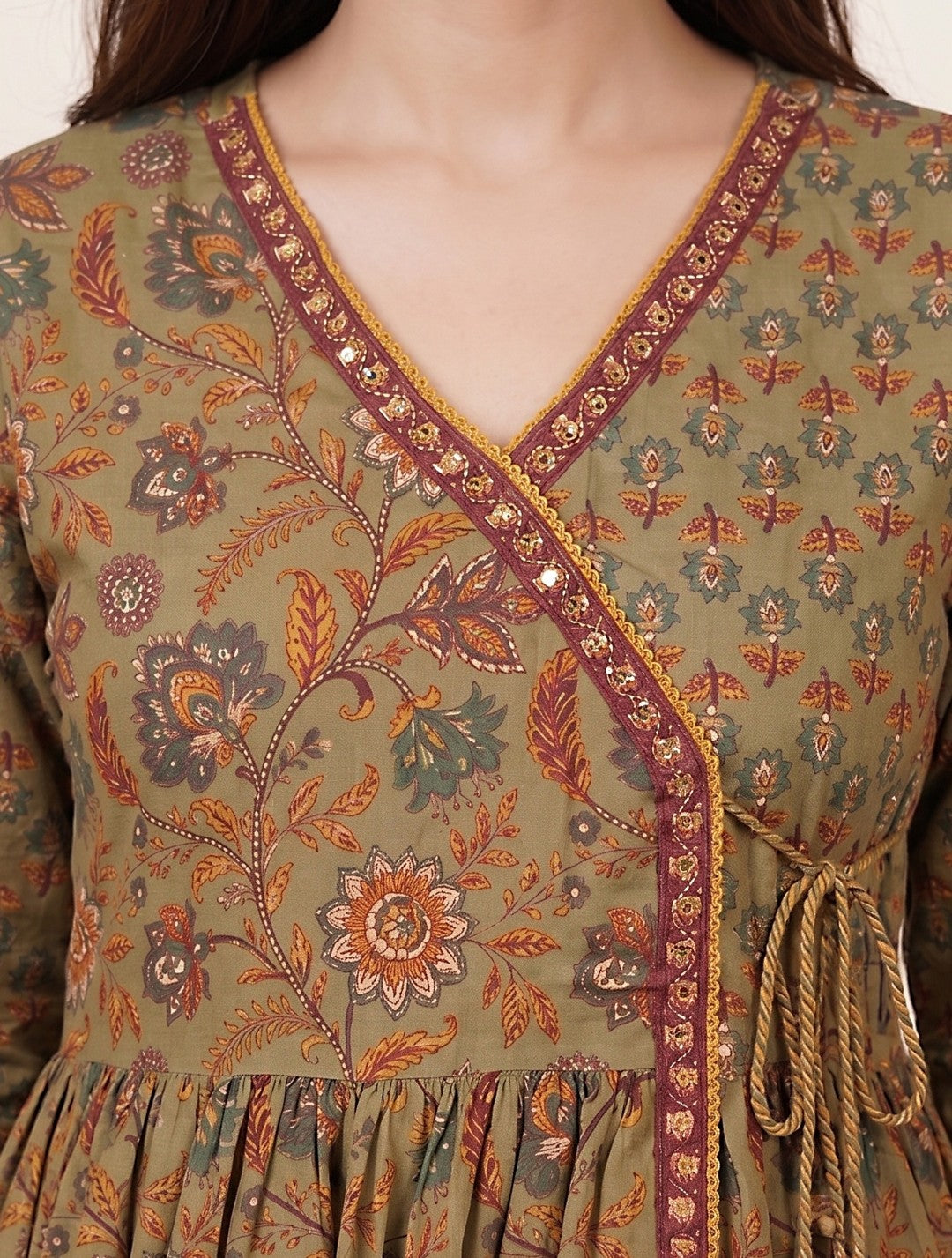 Eshana Olive Green Premium Cotton Anarkali Set With Dupatta
