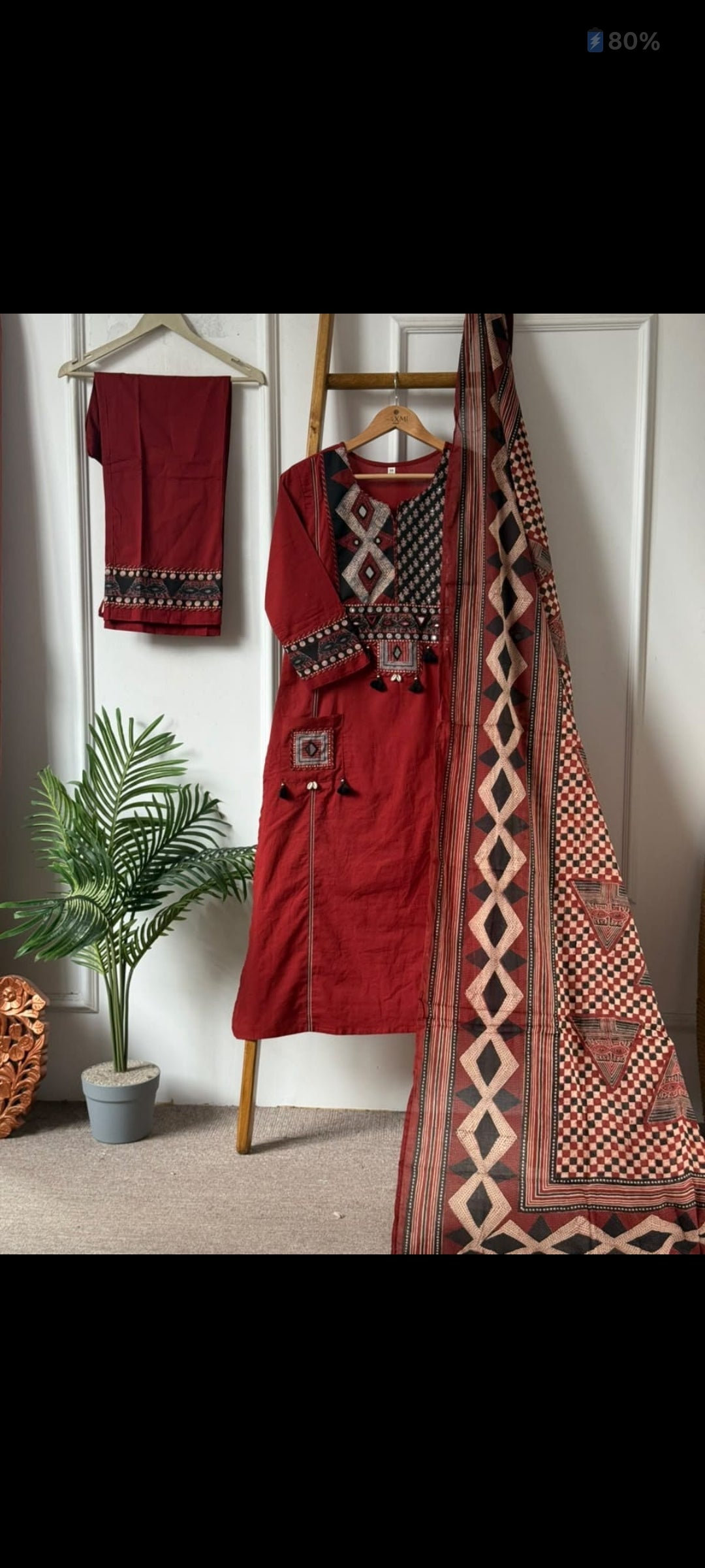 Rina Rust Colour Cotton A Line Suit Set With Pockets For Women