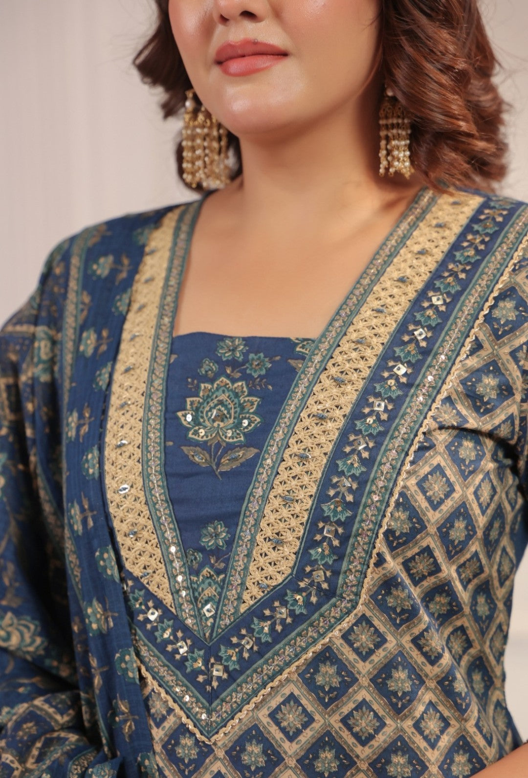 Bhanu Blue Cotton Straight Salwar Suit Set For Women