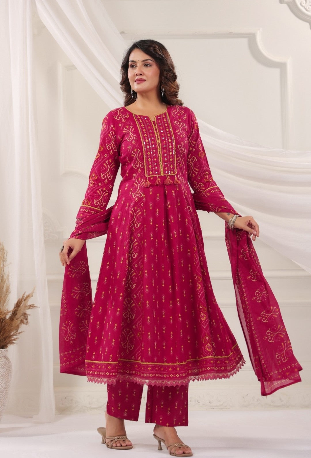 Padma Pink Premium Cotton Anarkali Set With Dupatta