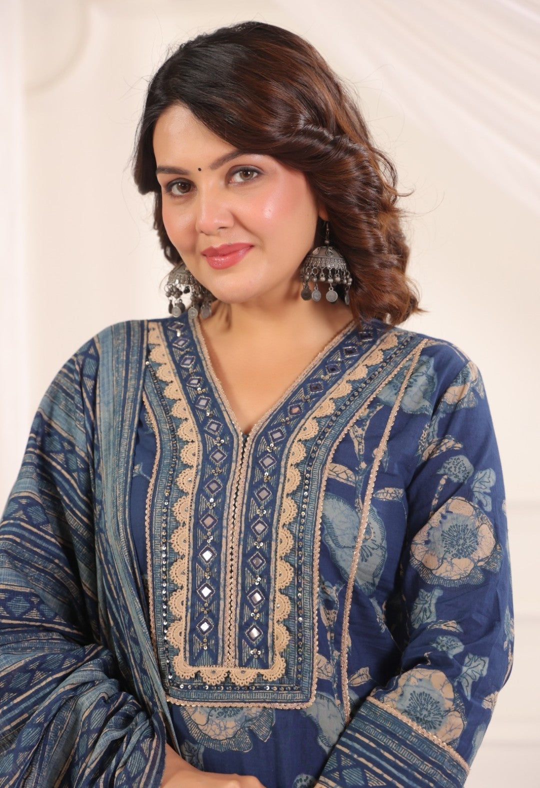 Lina Blue Cotton Salwar Suit Set For Women