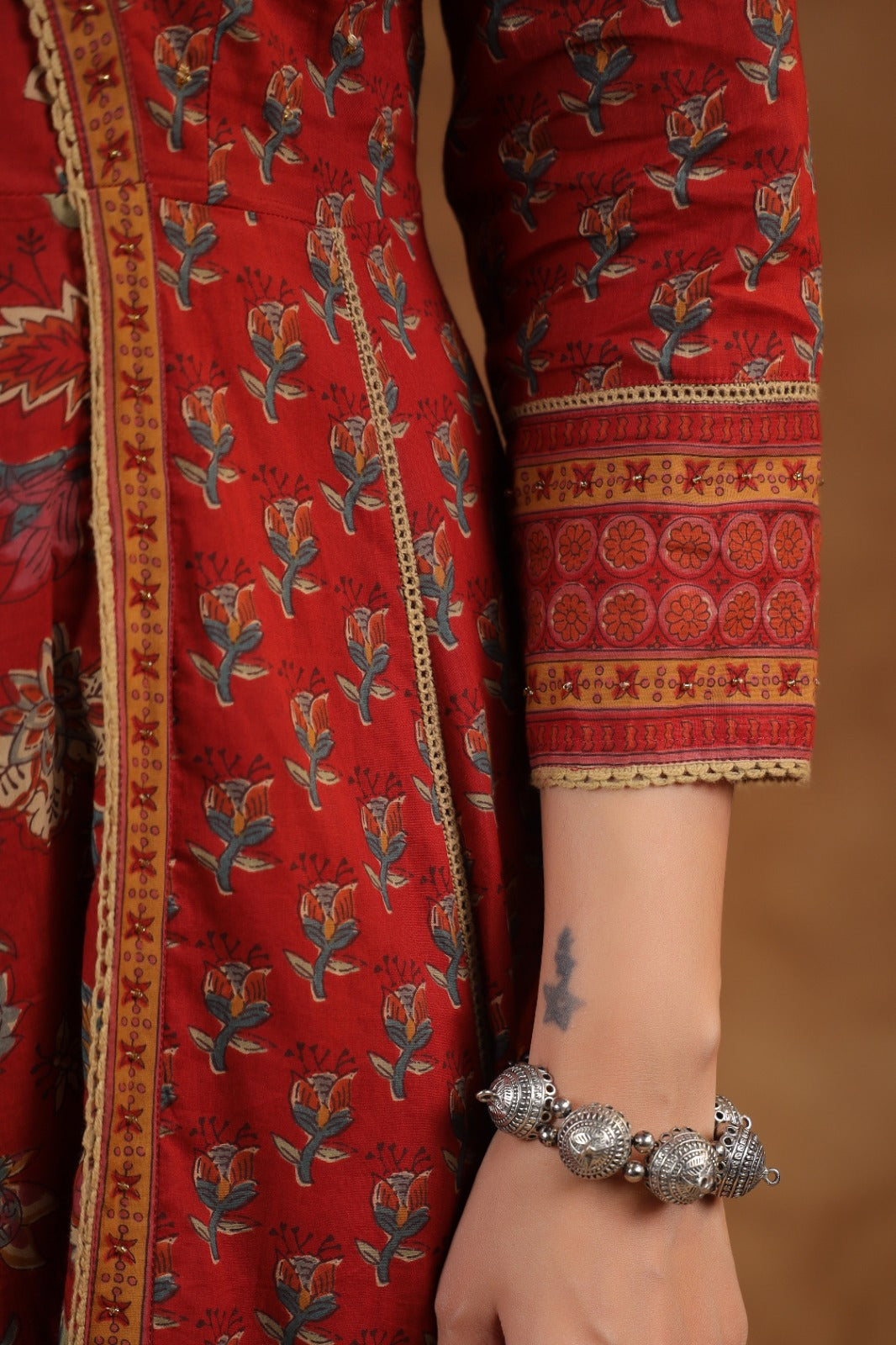 Khwaish Red Cotton Anarkali Set
