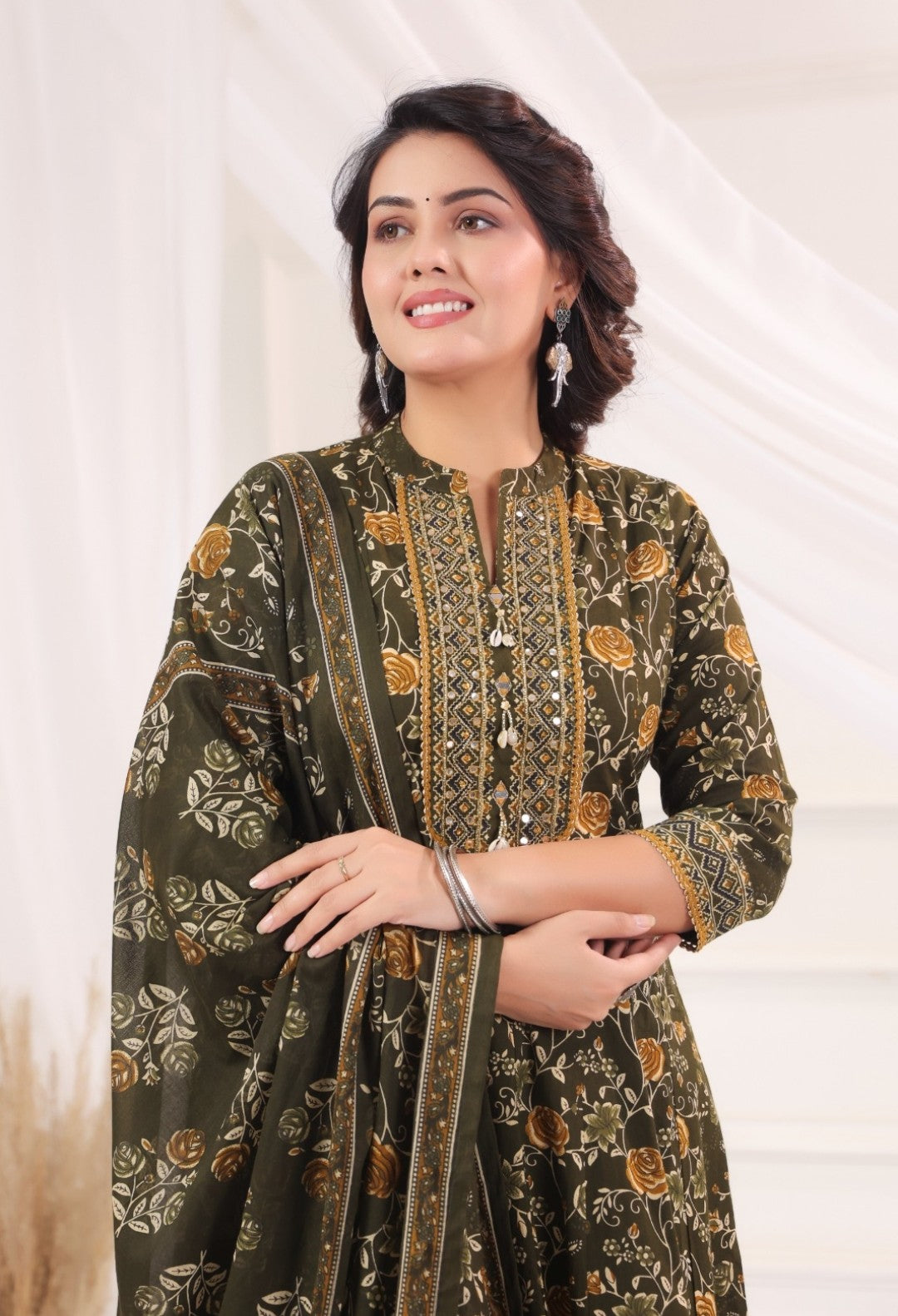 Aishani Green Premium Jaipur Cotton Anarkali Set With Dupatta