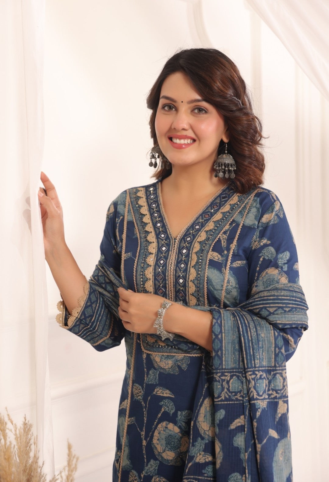 Lina Blue Cotton Salwar Suit Set For Women
