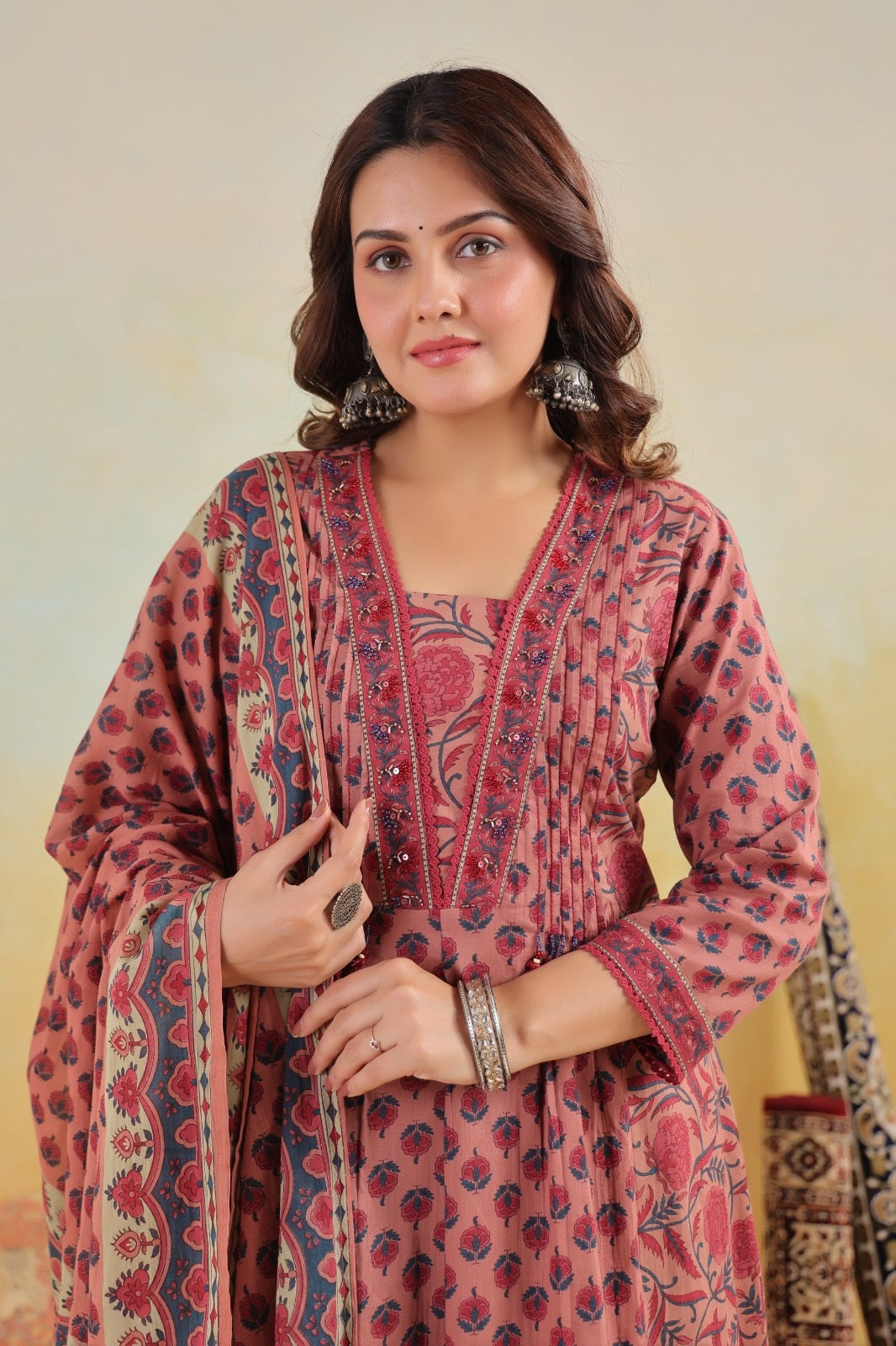 Iktara Onion Pink Cotton A Line Suit Set