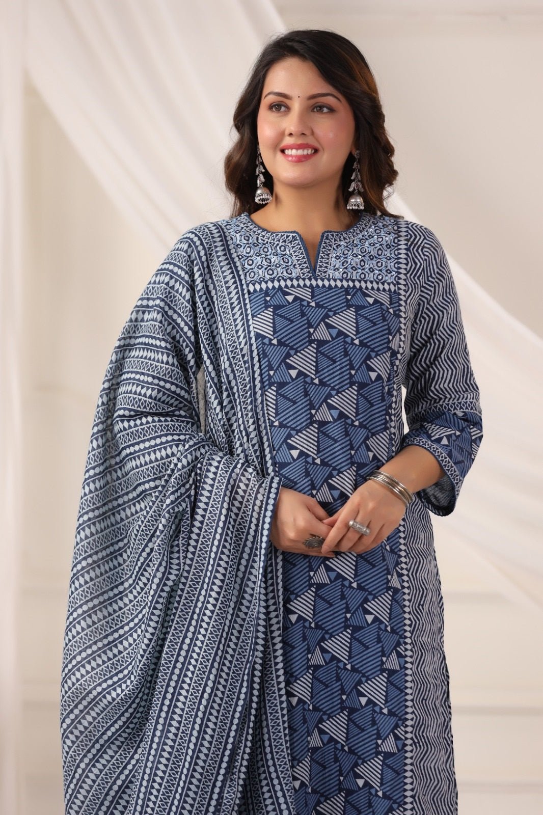 Jeevika Indigo Blue Cotton Suit Set For Women