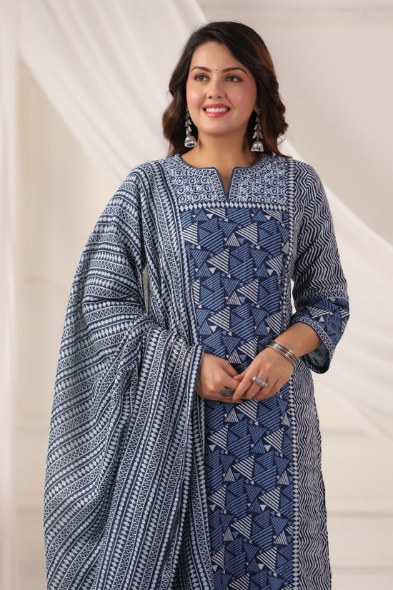Jeevika Indigo Blue Cotton Suit Set For Women