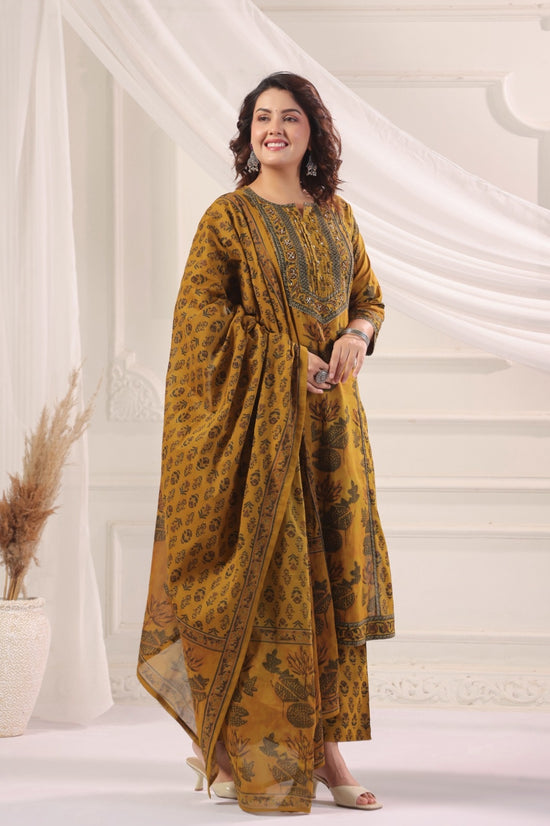 Amani Mustard Cotton Straight Suit Set For Women