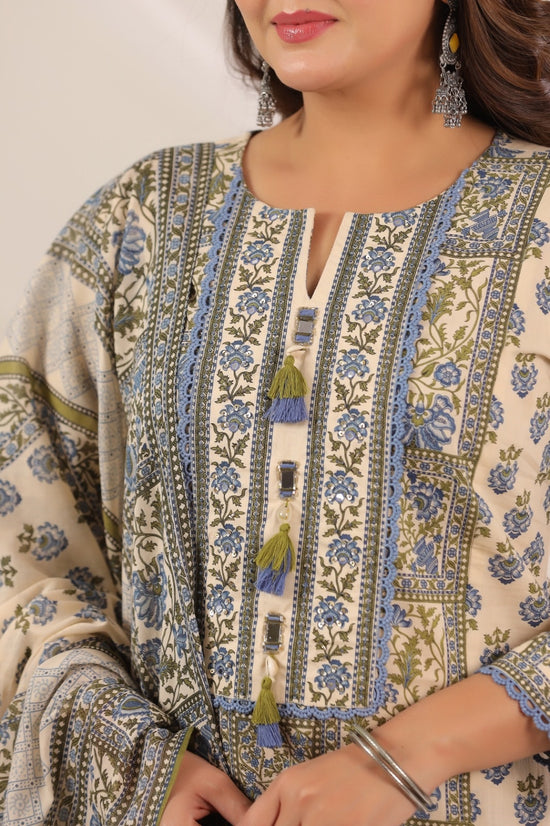 Ayati Blue Cotton Suit Set For Women