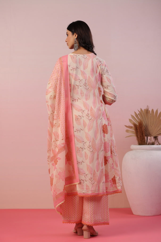 Jannat Pink Floral Cotton Anarkali Set