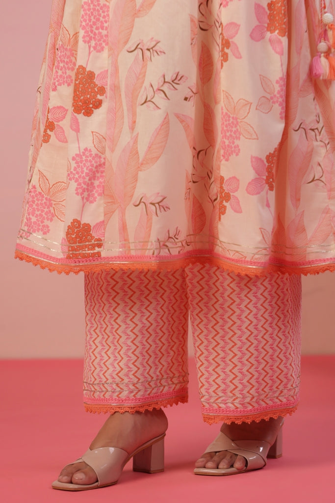 Jannat Pink Floral Cotton Anarkali Set