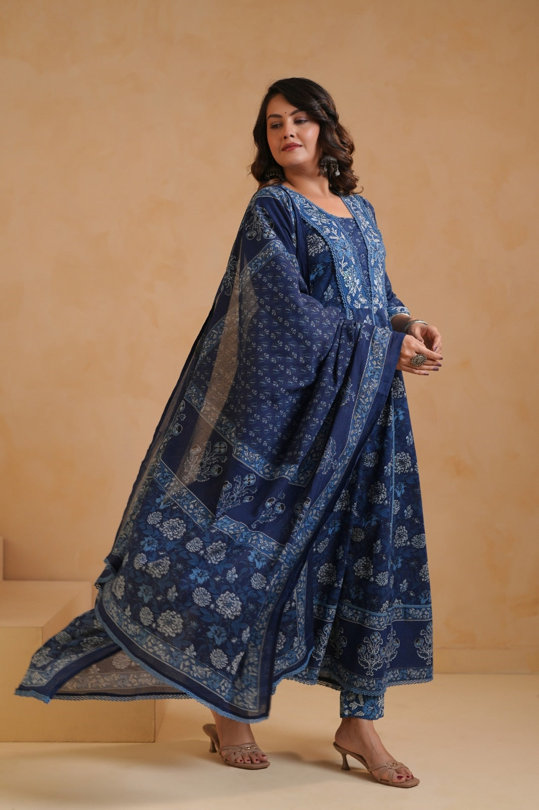 Lavanya Blue Cotton Anarkali Suit Set