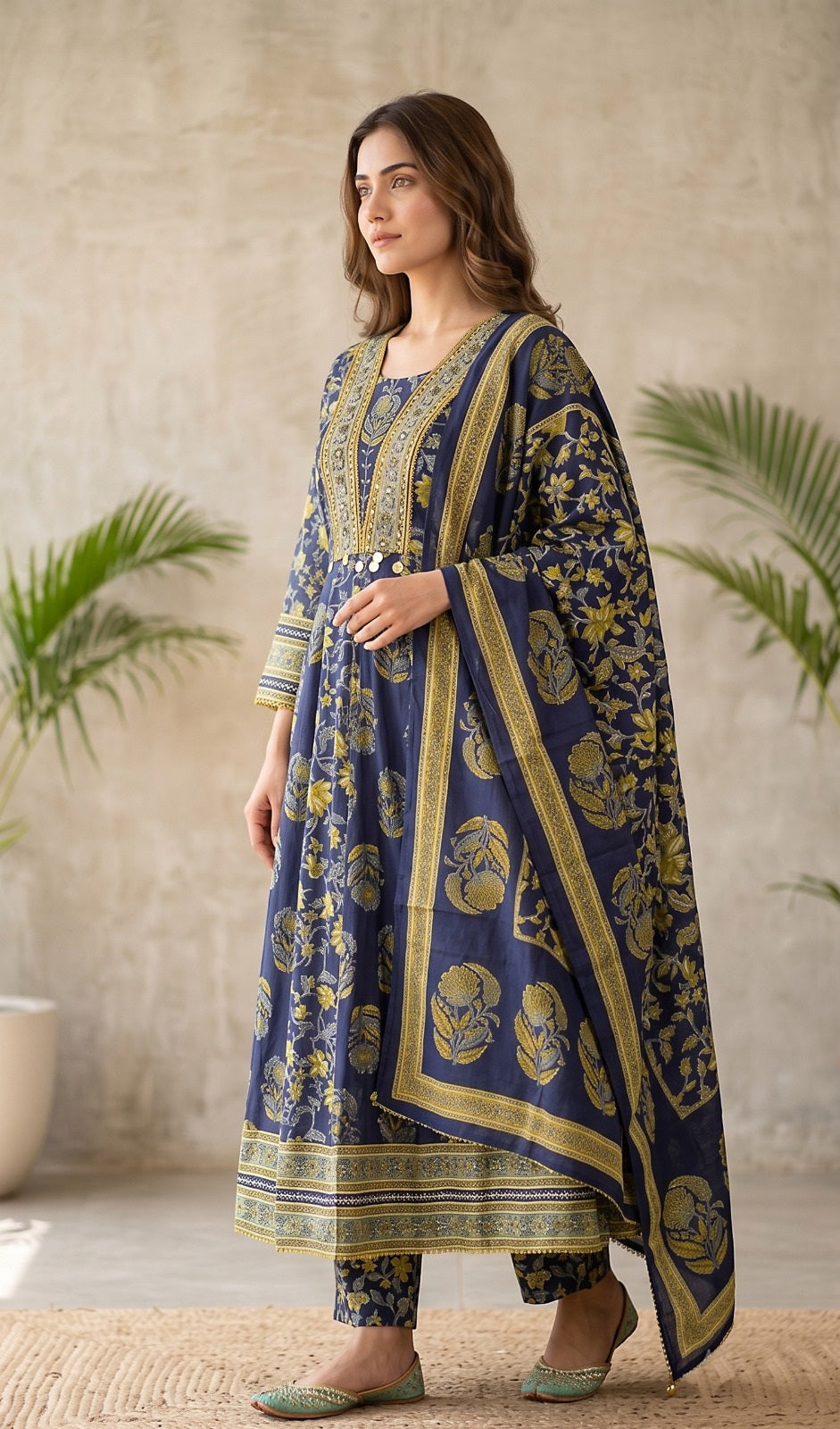 Dhara Blue Cotton Anarkali Suit Set