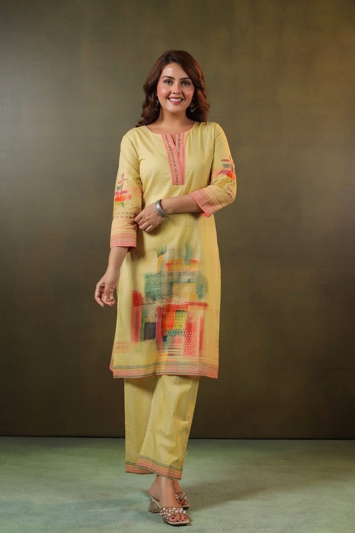 Kesar Yellow Cotton Coord Set