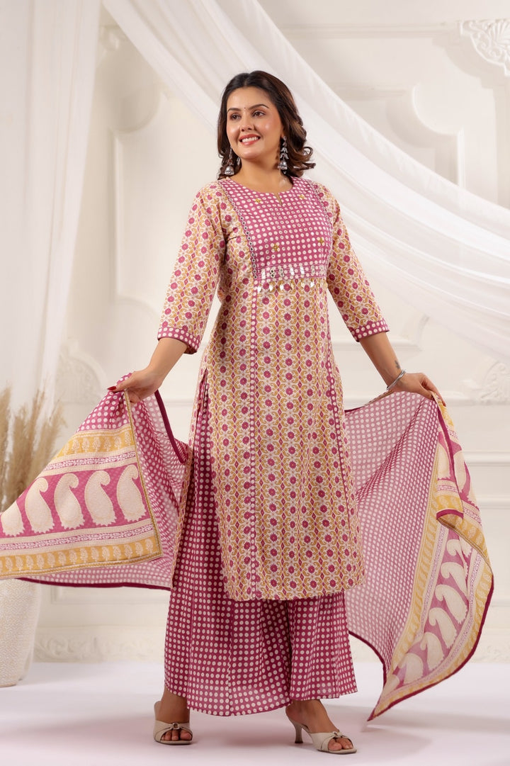 Gautami Wine Cotton Salwar Suit Set For Women