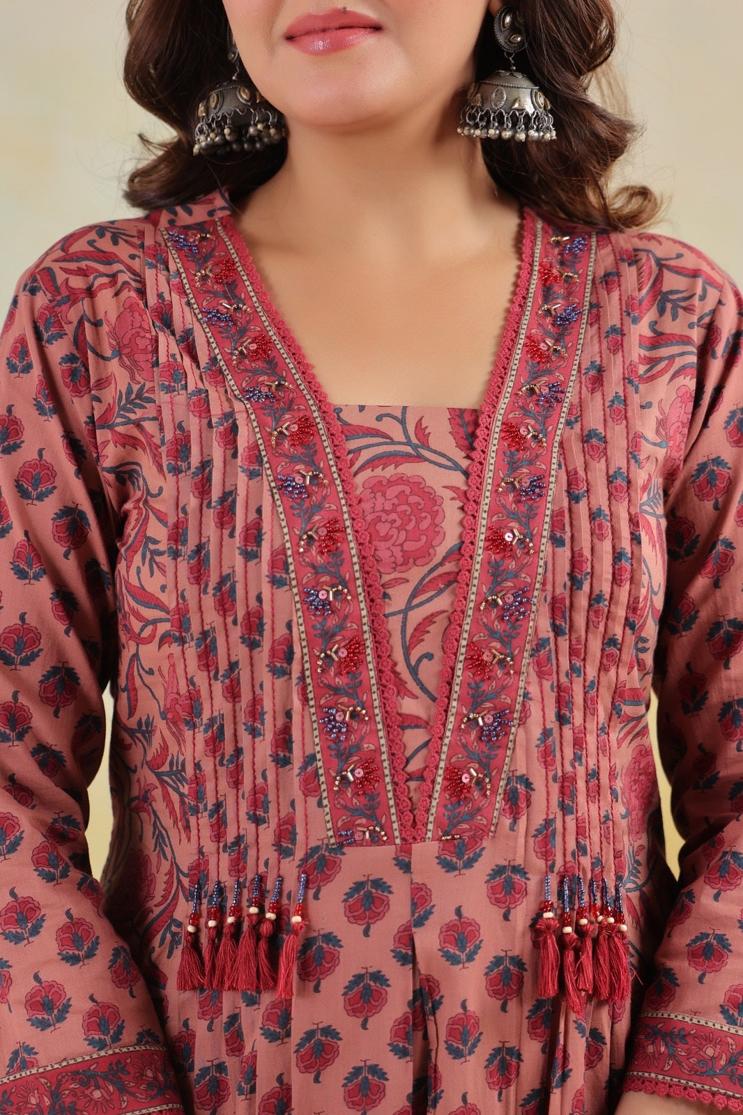 Iktara Onion Pink Cotton A Line Suit Set