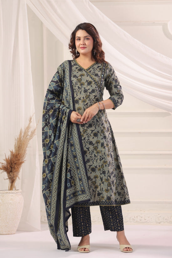 Gautami Blue Cotton A Line Suit Set For Women