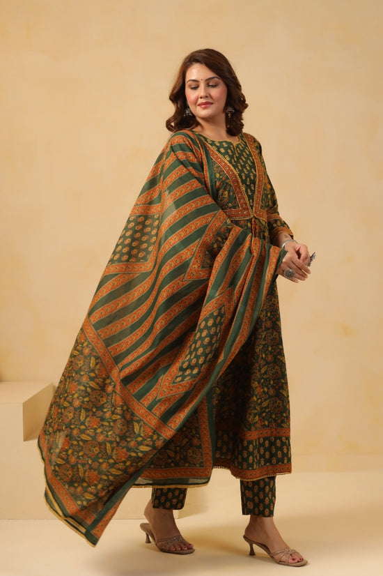 Zohra Green Premium Cotton Anarkali Suit Set
