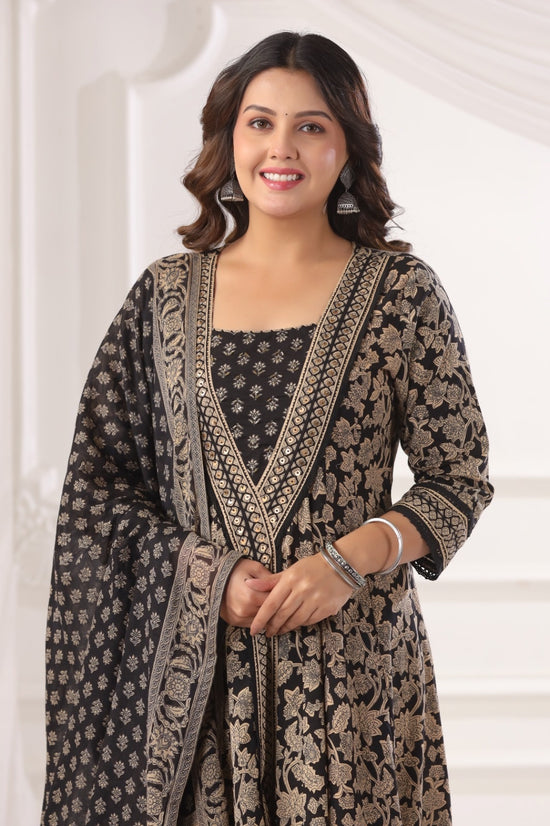 Shanaya Black Cotton Anarkali Suit Set For Women