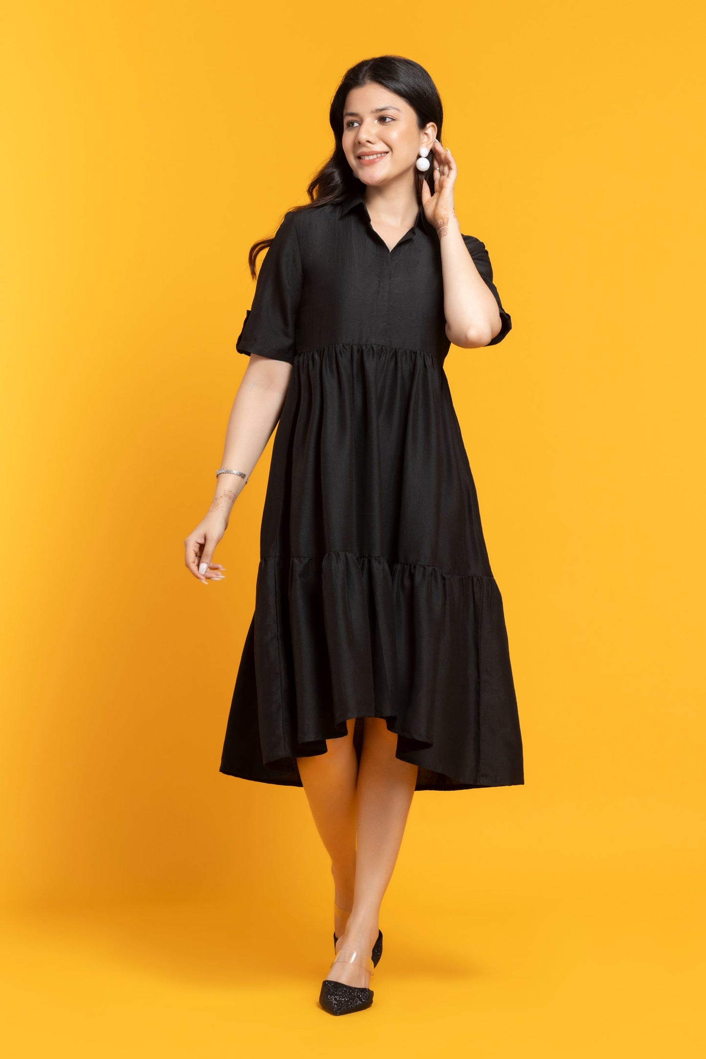 Black Tiered Midi Dress