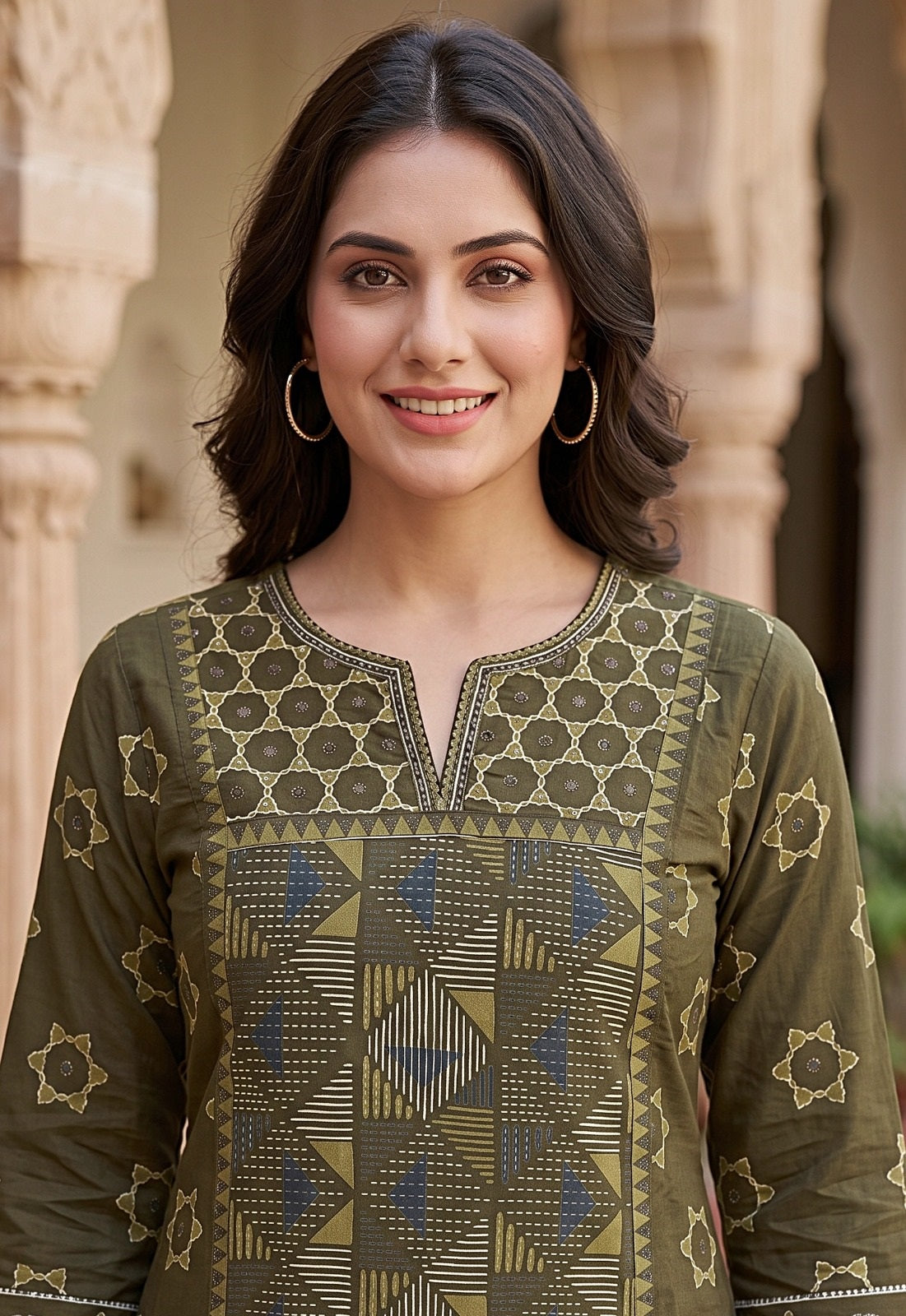 Sanika Green Premium Cotton Straight Salwar Suit Set For Women