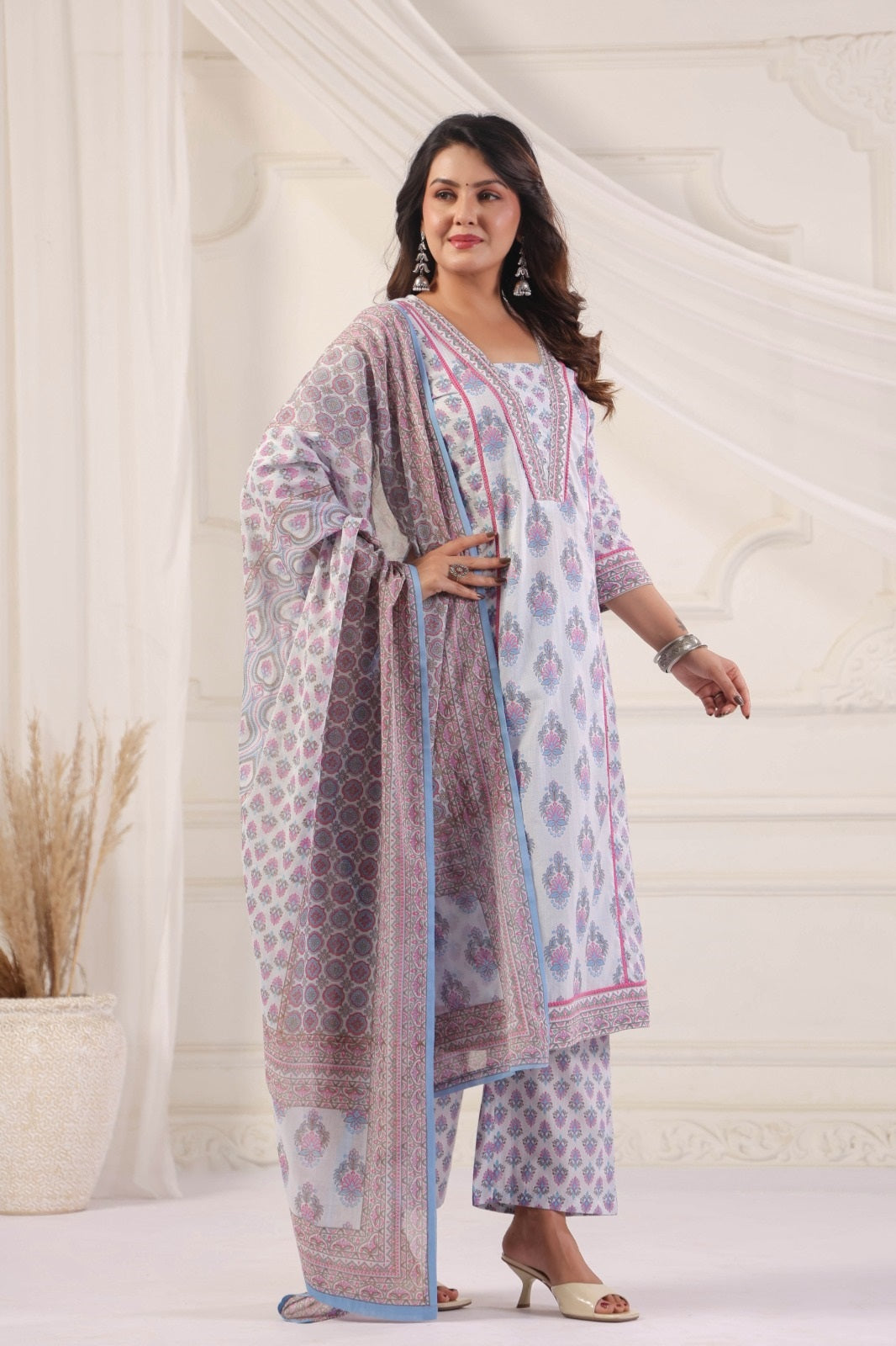 Parvati Blue Cotton Salwar Suit Set For Women