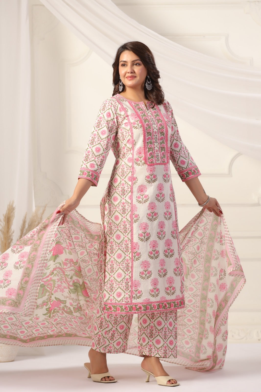 Kanchana Pink Cotton Suit Set For Women