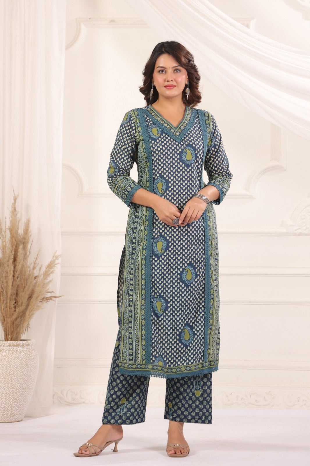 Madhavi Blue Cotton Salwar Suit Set For Women