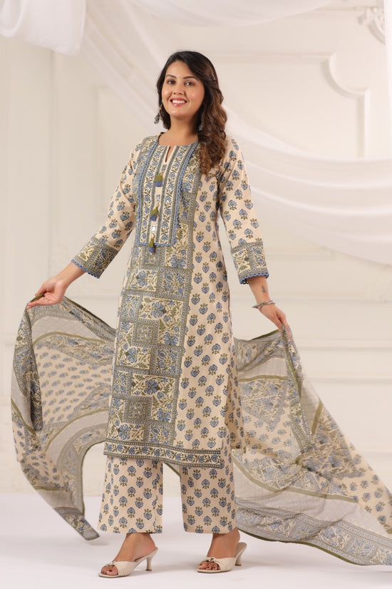 Ayati Blue Cotton Suit Set For Women