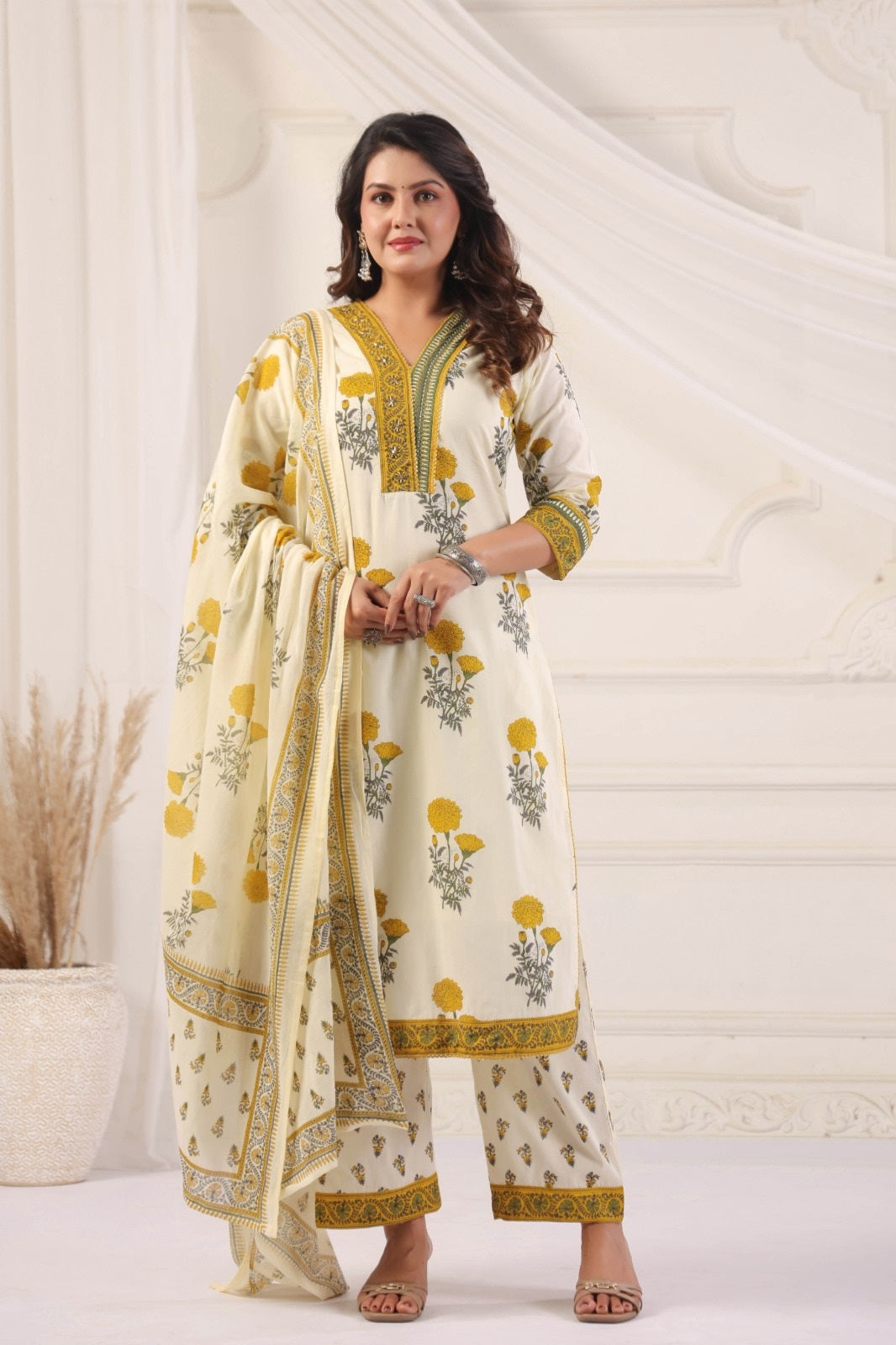 Shaila Yellow Cotton Salwar Suit Set For Women