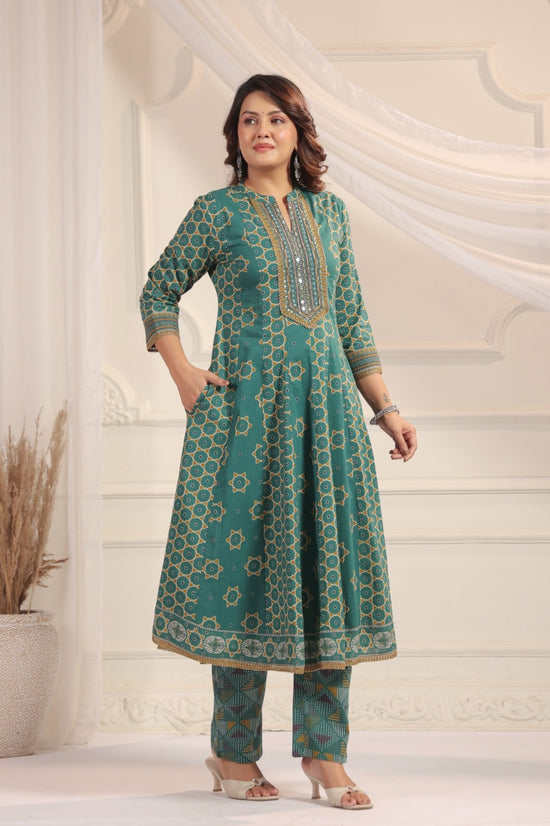 Eshana Green Premium Cotton Anarkali Set With Dupatta