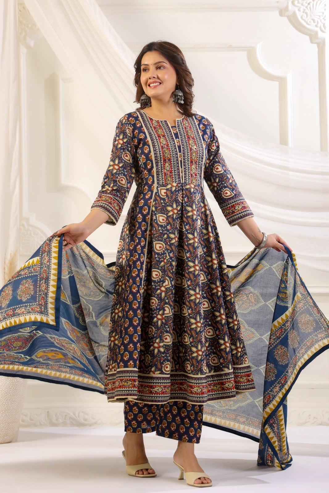 Charvi Blue Cotton Anarkali Suit Set For Women