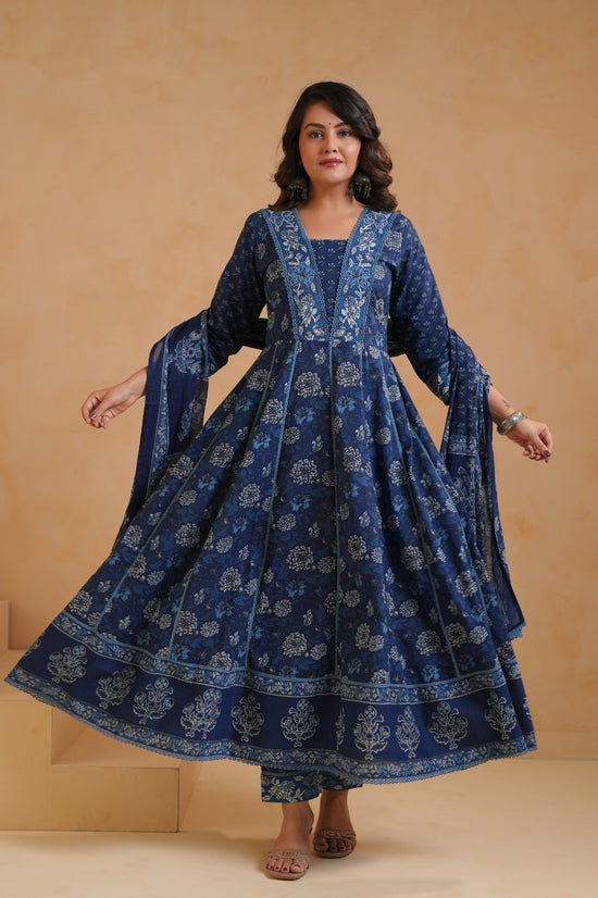 Lavanya Blue Cotton Anarkali Suit Set