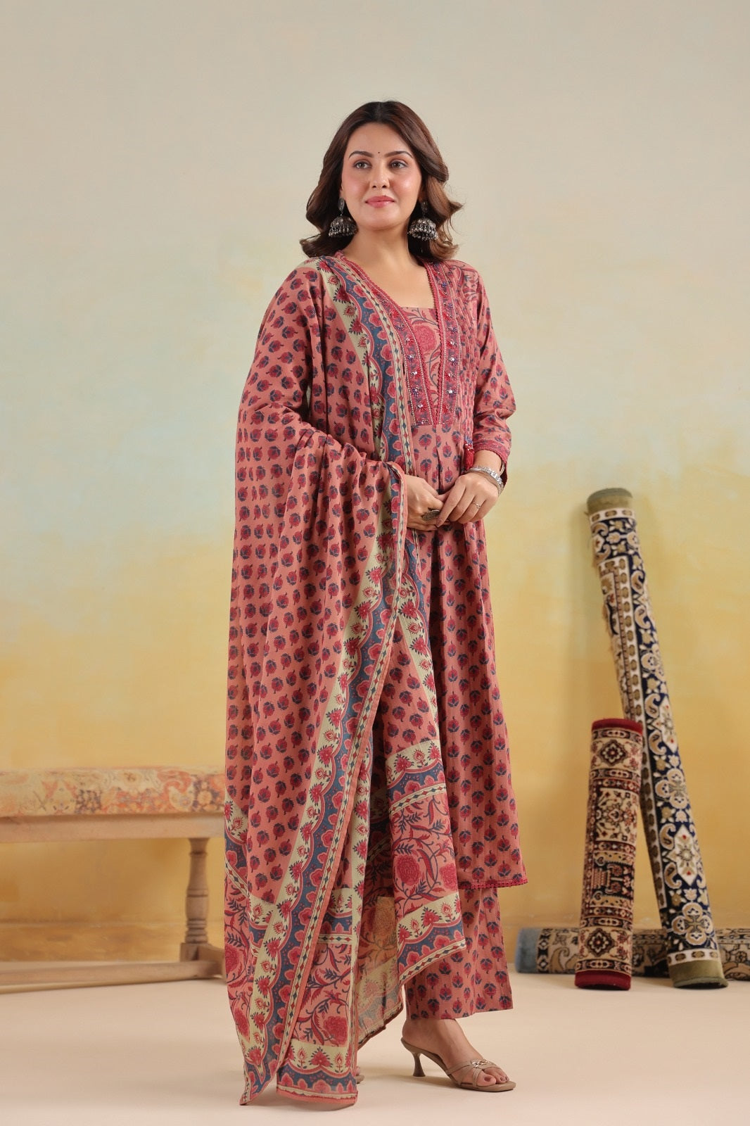 Iktara Onion Pink Cotton A Line Suit Set