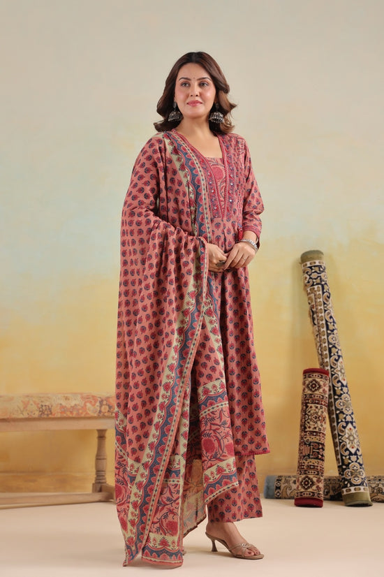 Iktara Onion Pink Cotton A Line Suit Set