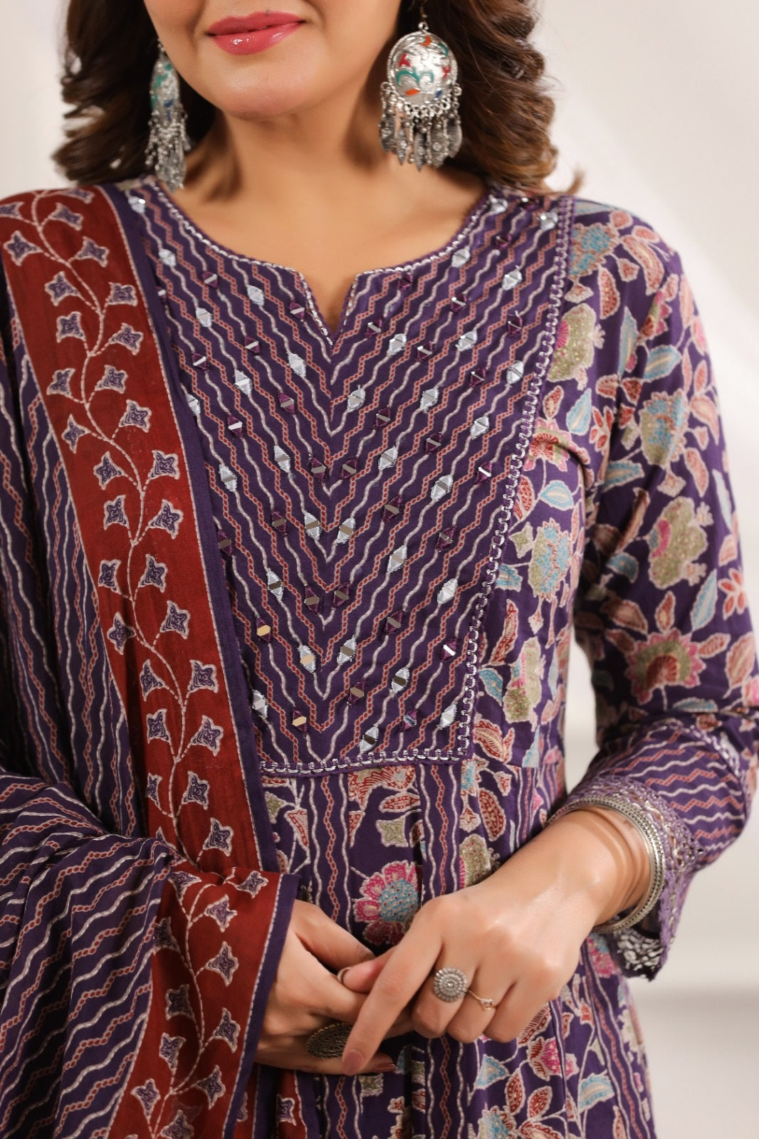 Saanvi Violet Cotton Anarkali Suit Set For Women