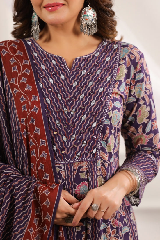 Saanvi Violet Cotton Anarkali Suit Set For Women