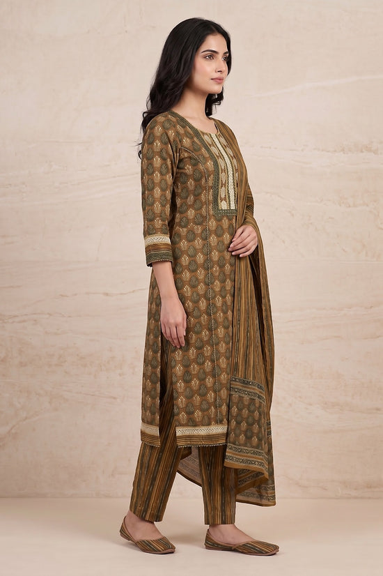 Rajeshwari Mustard Cotton Straight Salwar Suit Set For Women