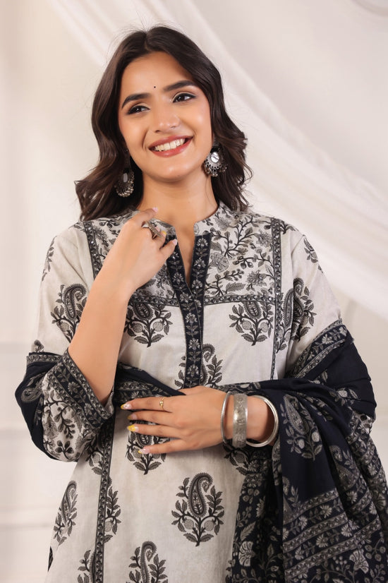 Satya Grey Cotton Straight Suit Set For Women