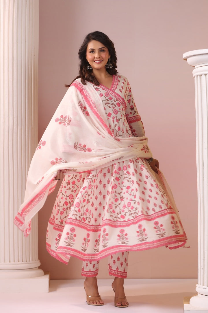 Dharini Pink Cotton Anarkali Suit Set