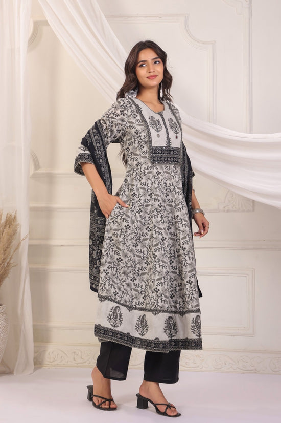 Yuvika Grey Cotton Anarkali Suit Set For Women