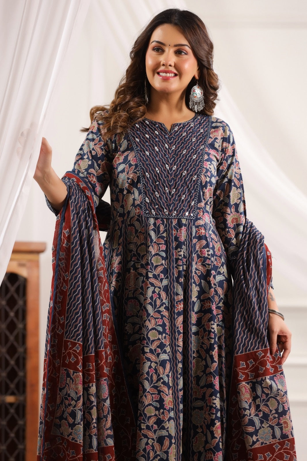 Lavanya Blue Cotton Anarkali Suit Set