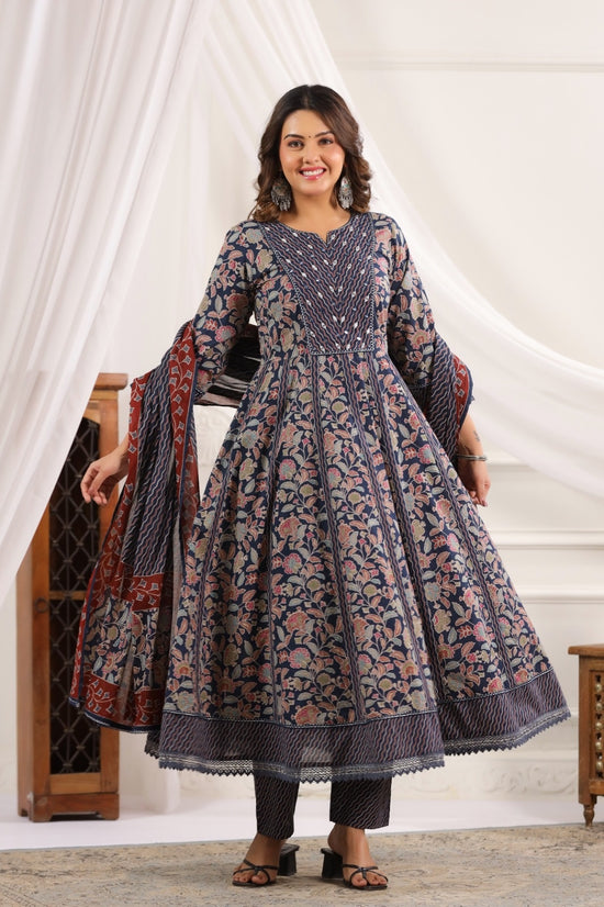Lavanya Blue Cotton Anarkali Suit Set