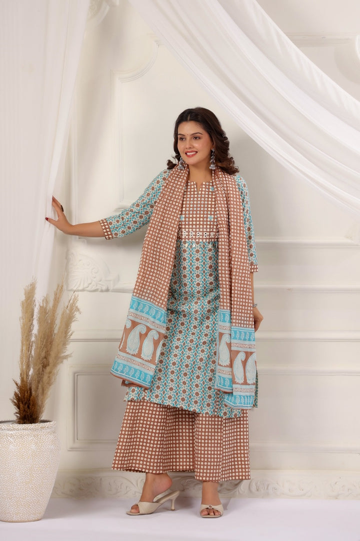 Gitanjali Sky Blue Cotton Salwar Suit Set For Women