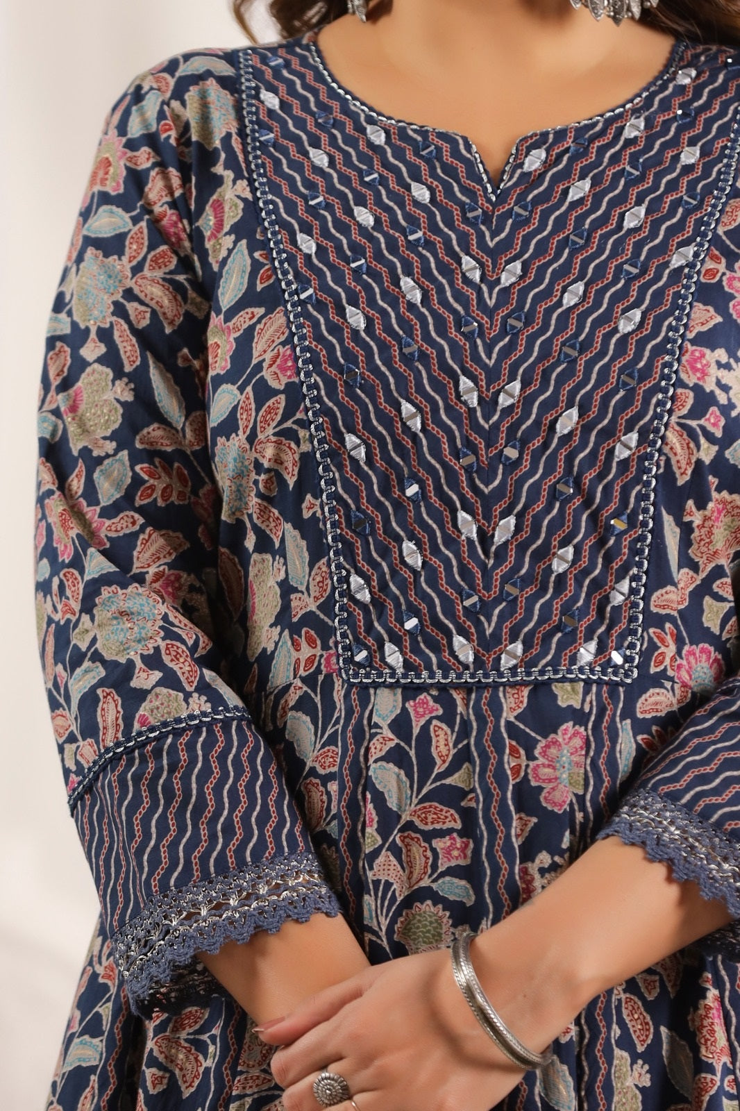 Lavanya Blue Cotton Anarkali Suit Set